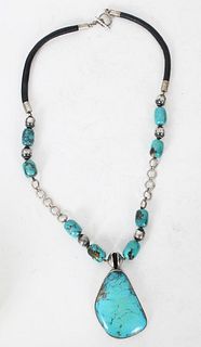 Sterling & Leather Turquoise Necklace