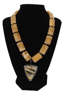 Calcite & Onyx Necklace w Sterling Pendant