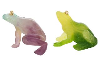 Pair of Daum France Pate de Verre Art Glass Frogs