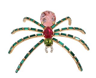 German Semi Precious Jewel Spider Brooch