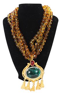 Glitzy Ladies Green Stone Pendant Bead Necklace