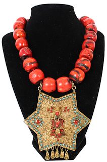 Tibetan Large Pendant Beaded Necklace