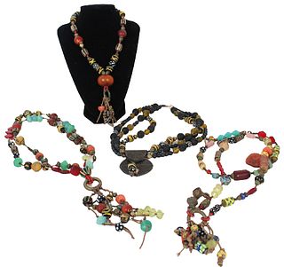 (4) Hand Painted Beaded Necklaces