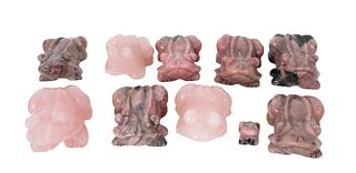 (10) Pink Stone Carved Frogs