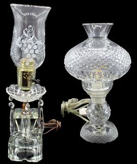 (2) Vintage Crystal Glass Table Lamps