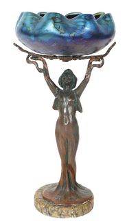 Art Nouveau Bronze & Glass Compote