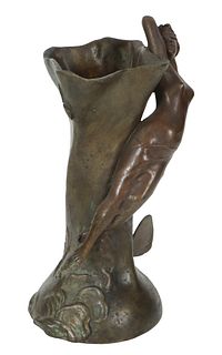 Art Nouveau French Bronze Nude Female Vase