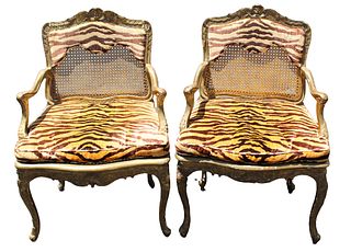19th C. French Carved Gilt Fauteils Arm Chairs