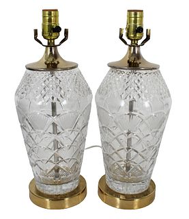 Pair of Waterford Cut Glass Shell Pattern Lamps