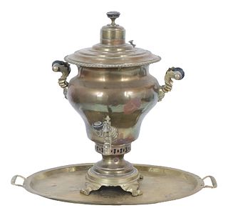 Antique Russian Samovar with Brass Tray