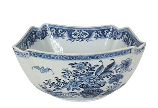 Antique Chinese Blue & White Cut  Corner Bowl
