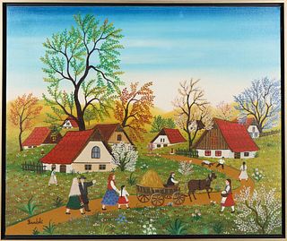 A. Kowalski (20th C) American, Folk Art Oil/Canvas
