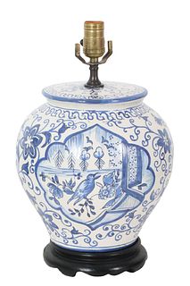 Chinese Blue & White Figural Scene Table Lamp