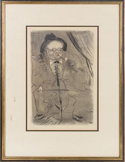 Caricature of Musician, Signed Monochromatic Litho