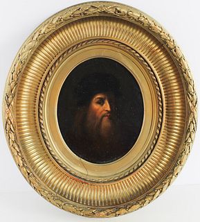 Oval Portrait of Leonardo da Vinci, Oil on Board