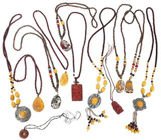 (12) Chinese Yellow Pendant Necklaces