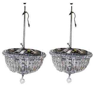 (2) Contemporary Faceted Dome Crystal Chandeliers