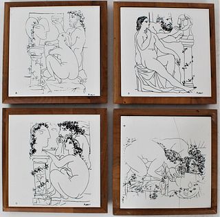 Set of 4 Picasso Linocut Ceramic Tiles