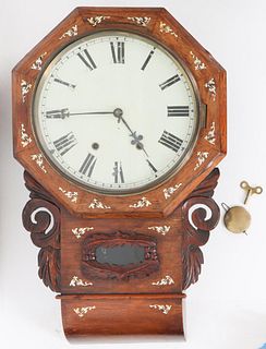 19th C. Wall Clock w Mother of Pearl Inlay