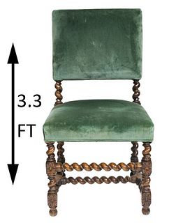 Green Velvet Chair with Barley Twist Legs