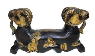 Gold & Black Carved Two Headed Ram Carving