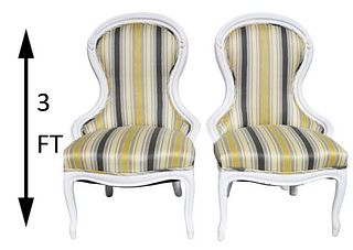Pair of White Painted Chairs w/ Striped Upholstery