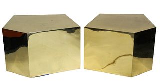 Pair J. Bilhuber Brass Angular Side Tables, As is