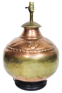 Large Brass and Copper Lamp