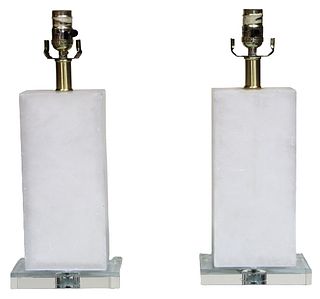 Pair Modern Alabaster Lamps with Lucite Base