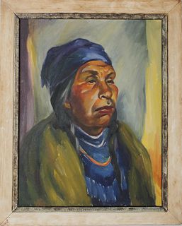 Antique Portrait of a Native American Indian, O/C