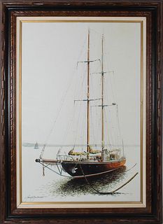 Vintage Painting of a Fine Yacht, Oil on Canvas