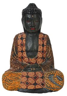 Polychrome Carved Seated Buddha