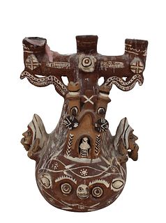 Peruvian Folk Art Ceramic Candelabra