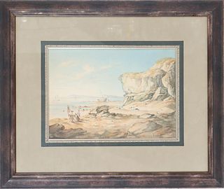 19th C Coastal Scene, Watercolor
