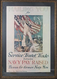 Vintage WWII Poster Hailing You US NAVY Poster