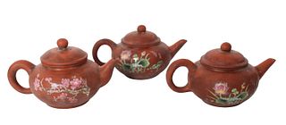 (3) Small Chinese Hand Painted Teapots