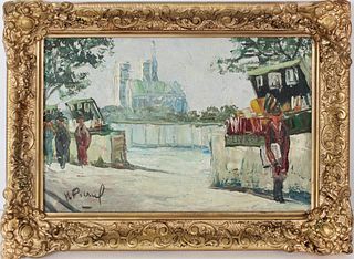 The "Bouquinistes" of Paris, Signed Oil Painting