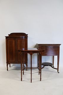 Antique Inlaid Mahogany Music Cabinet & Table