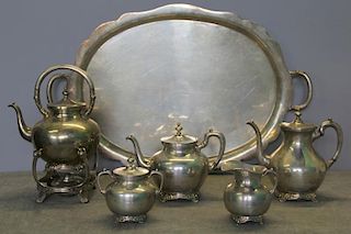 STERLING. 5 Piece Mexican Tea Service with Serving