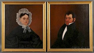 American School, 19th Century      Pair of Portraits of Levi and Sophia Pitts, Columbia County, New York.