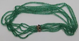 JEWELRY. Emerald Beaded Necklace with 18kt Gold