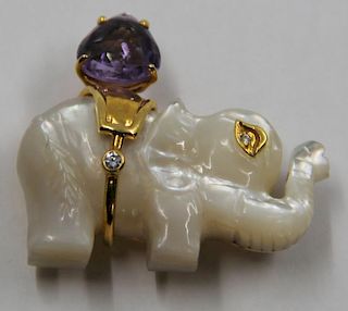 JEWELRY. Carved Elephant Form Mother of Pearl