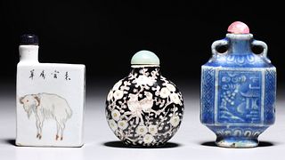 Three Antique Chinese Porcelain Snuff Bottles