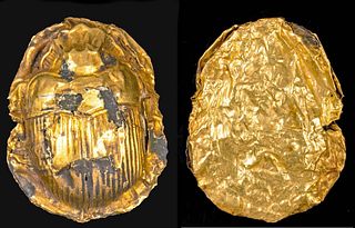 Egyptian New Kingdom Gilt Stone Scarab Amulet