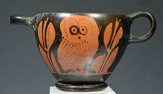 Greek Attic Red-Figure Wine Cup / Glaux (Little Owl)