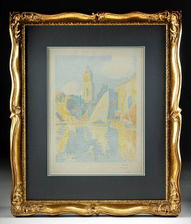 Signac Lithograph "Saint-Tropez: Le Port" Gilded Frame