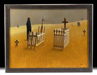 Signed Paul Forster Painting - Cemetery