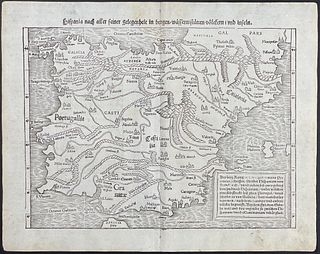 Munster, pub. 1564 - Map of Spain & Portugal