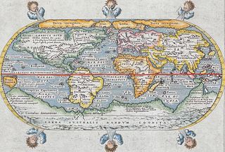Ptolemy & Magini, pub. 1596 - Map of the World with 6 Wind Heads