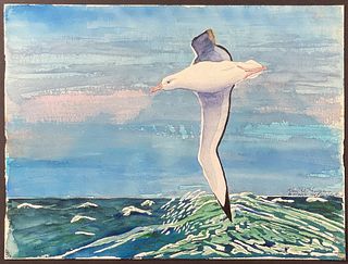Kenyon, Original Watercolor - Gull over Ocean Waves, from USCGC Eastwing, March 1967